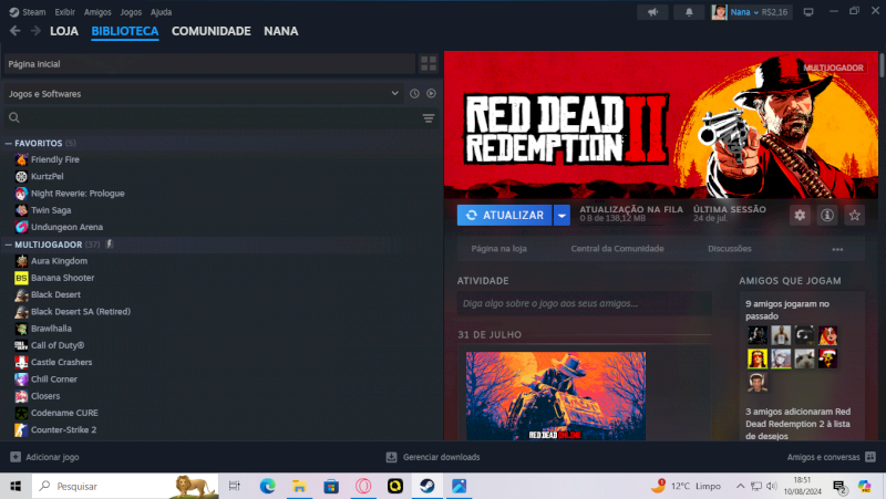 Conta STEAM - INCLUI: RedDead 2 - The Witcher I, II e III -  GTA V e MUITOS OUTROS